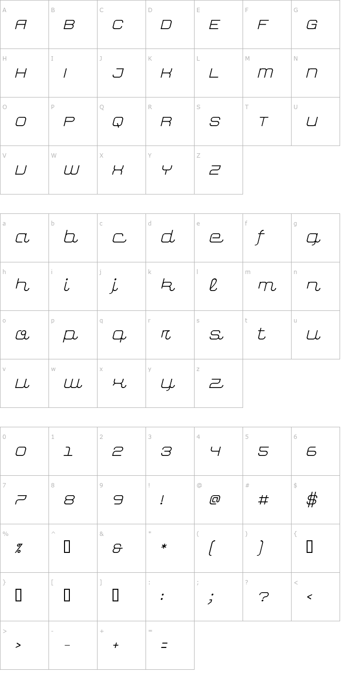 Character Map closeHookline Slanted Font