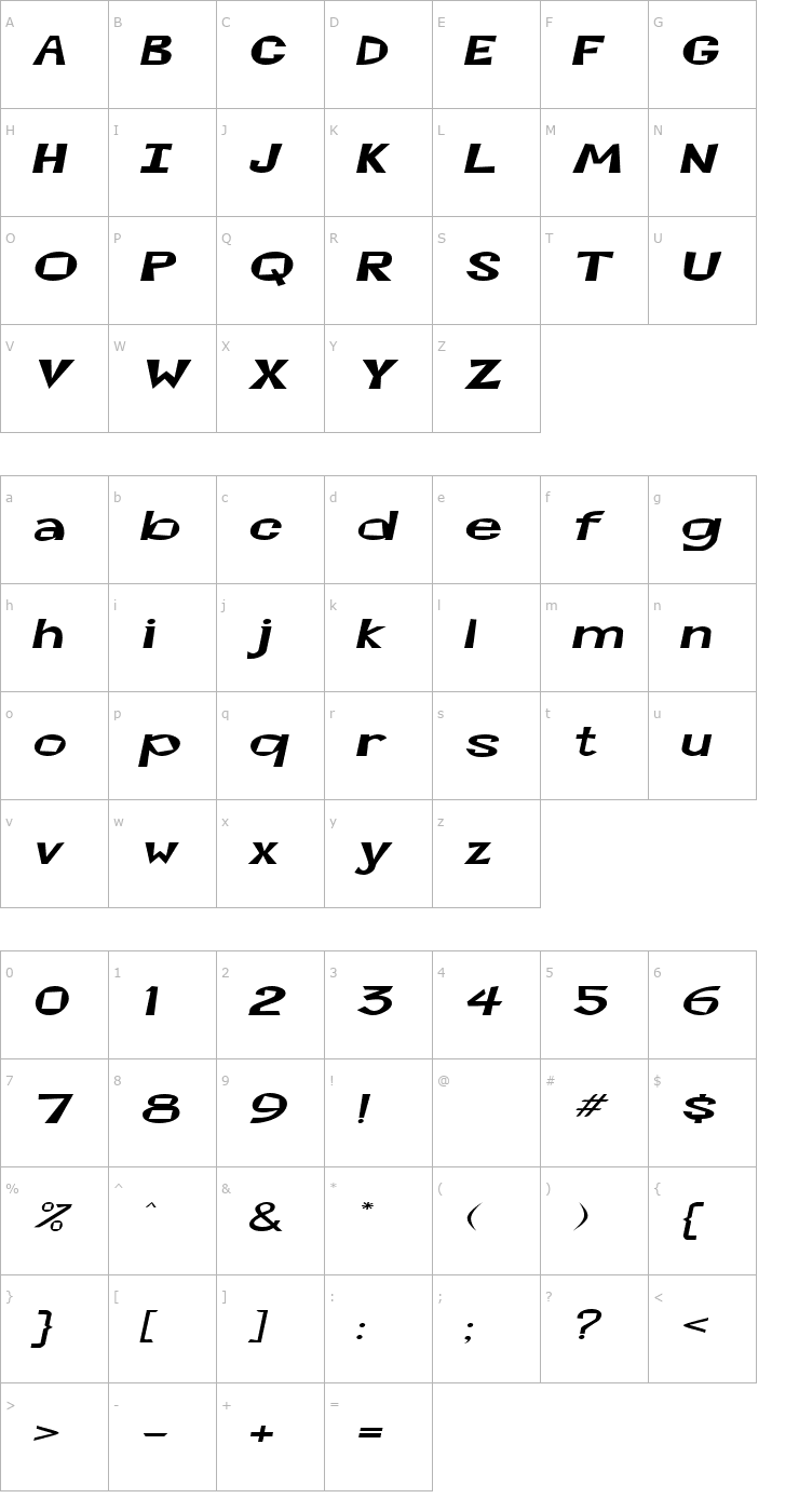 Character Map CocktailsExtended Italic Font