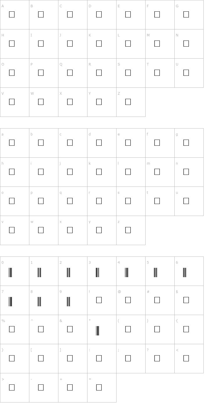 Character Map Code39-Digits Font