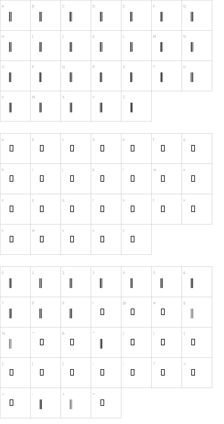 Character Map Code39OneInch Font