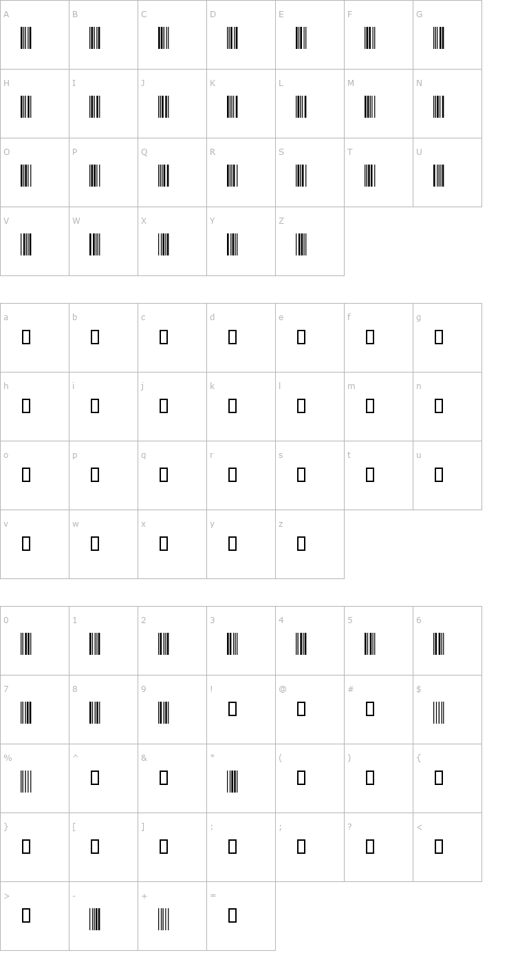 Character Map Code39Slim Font