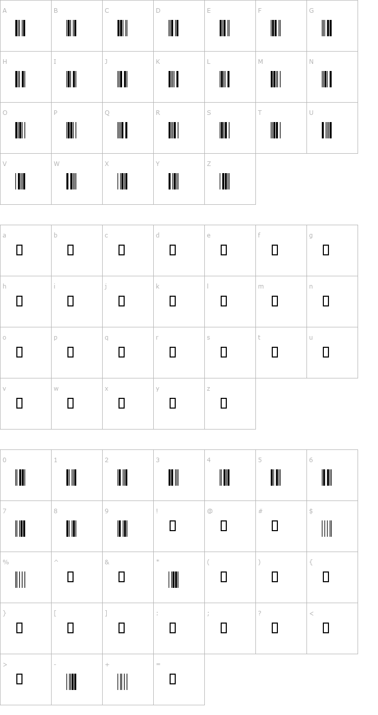 Character Map Code39Wide Font