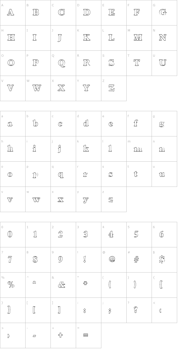 Character Map ColinBeckerOutline-Heavy-Regular Font