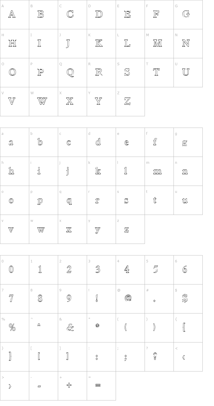 Character Map ColinBeckerOutline-Medium-Regular Font