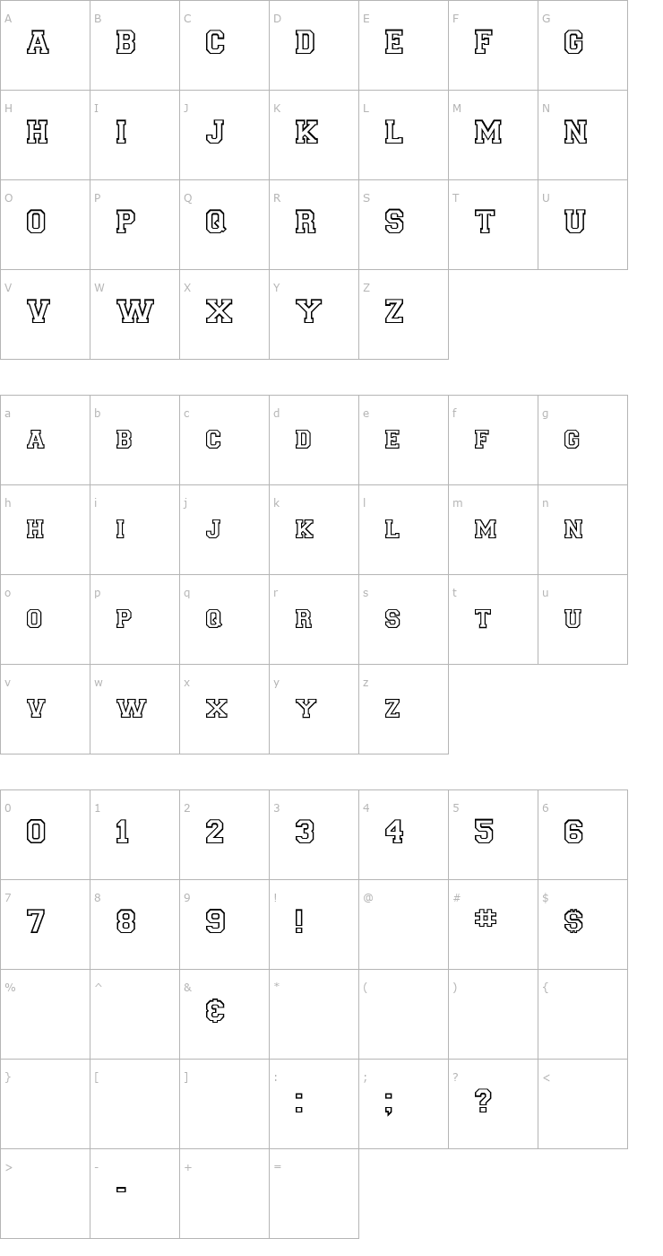 Character Map CollegiateOutlineFLF Font