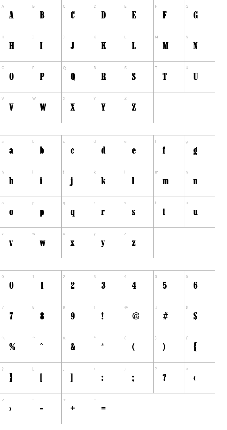 Character Map Colonel-Serial-Heavy-Regular Font