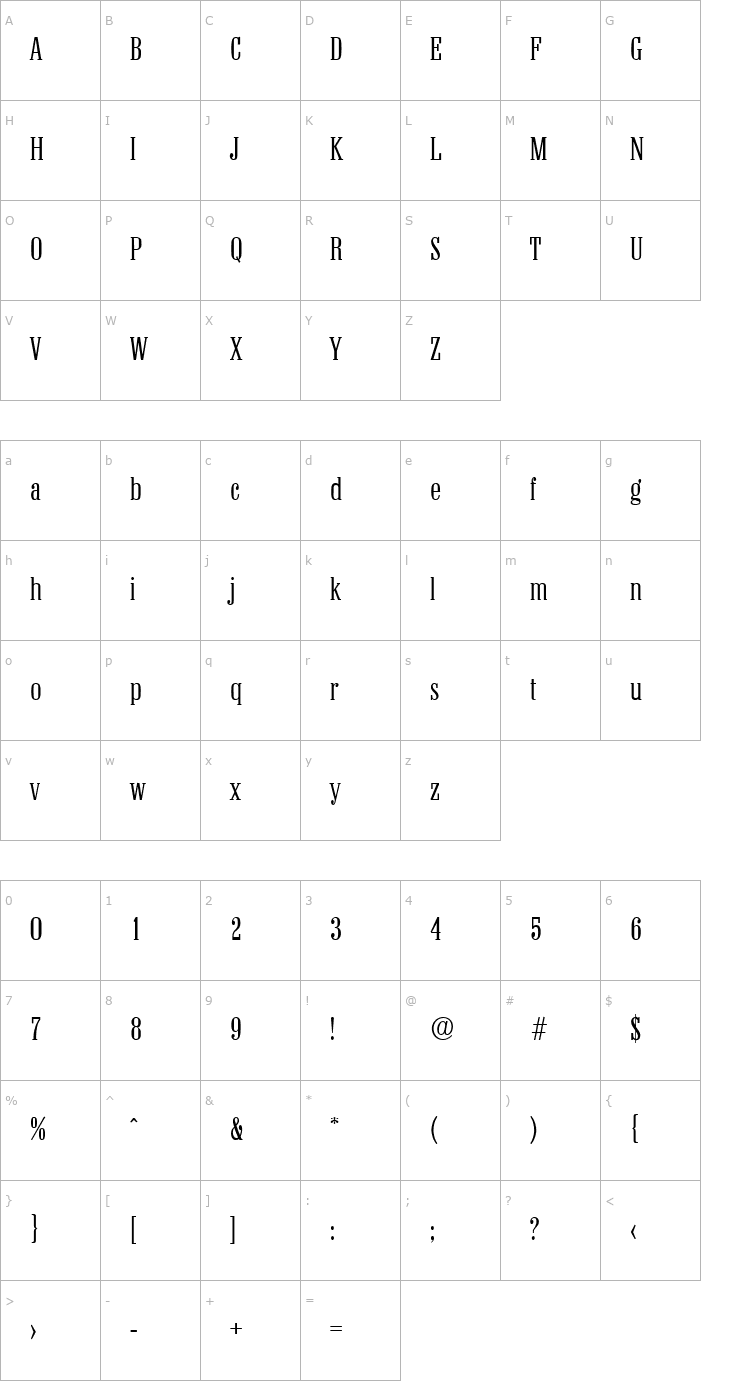 Character Map Colonel-Serial-Light-Regular Font