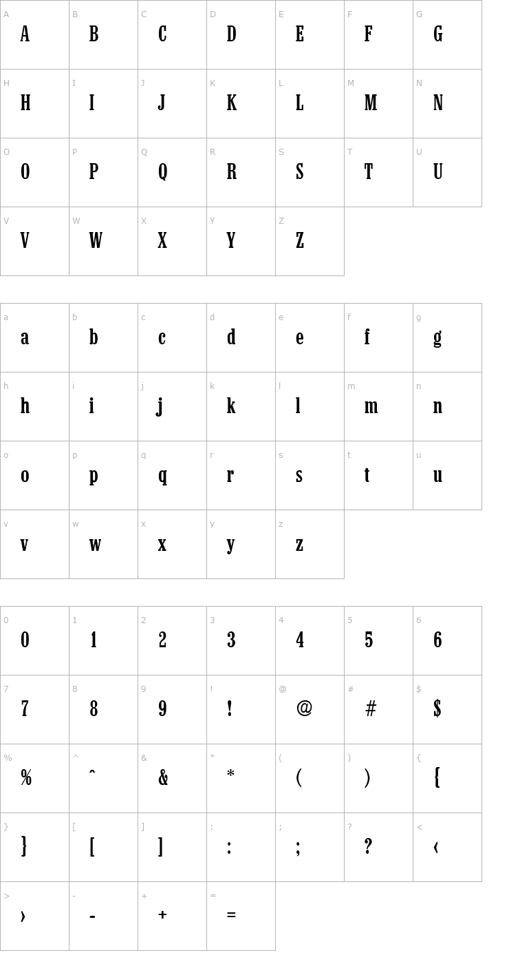 Character Map Colonel-Serial-Medium-Regular Font