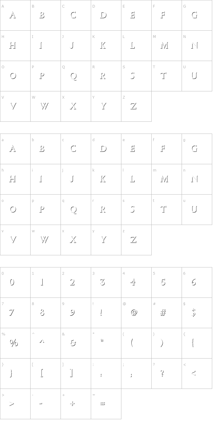 Character Map ColumnaOnlShaD Font