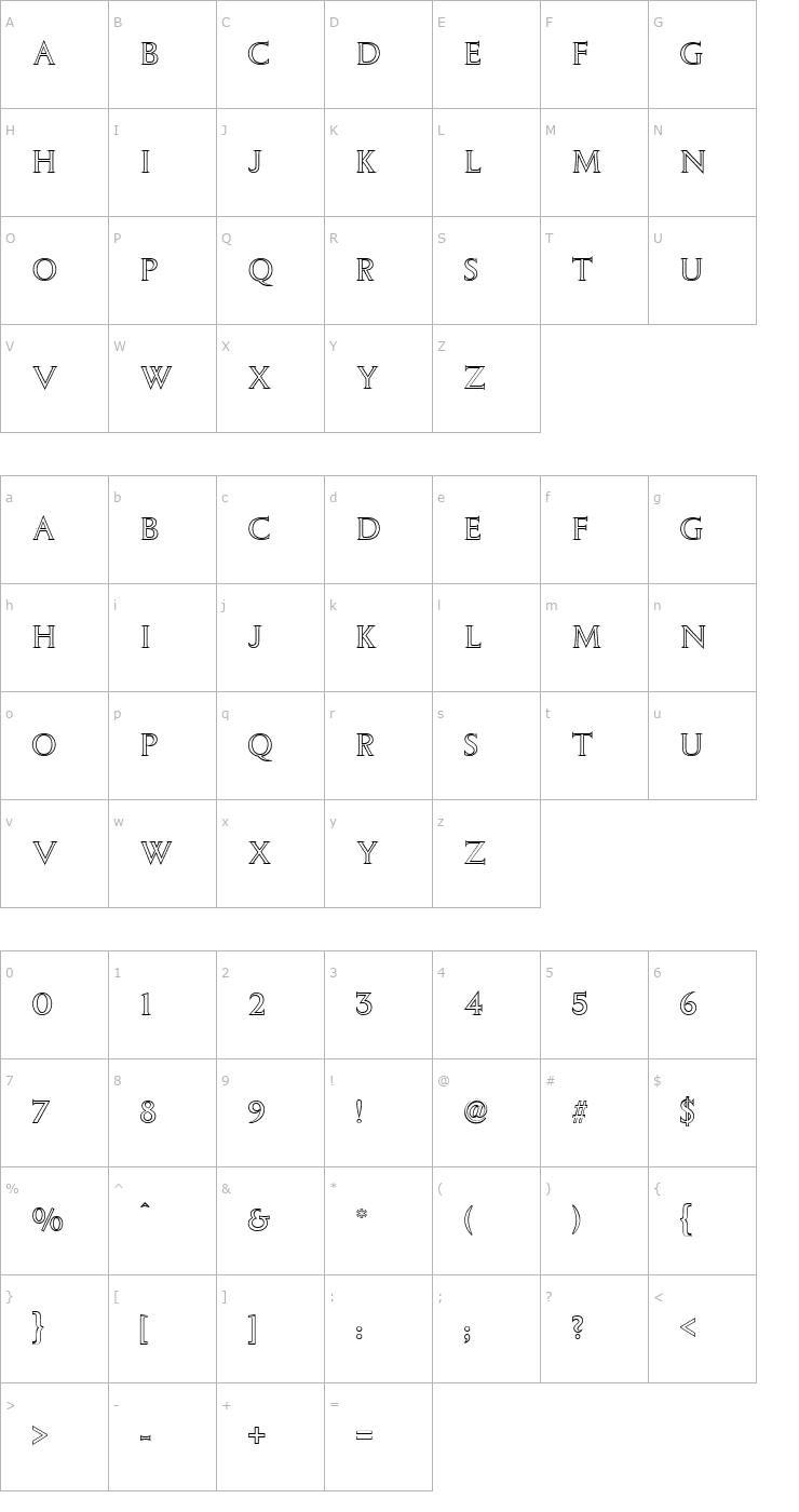 Character Map ColumnaOutline-Regular Font