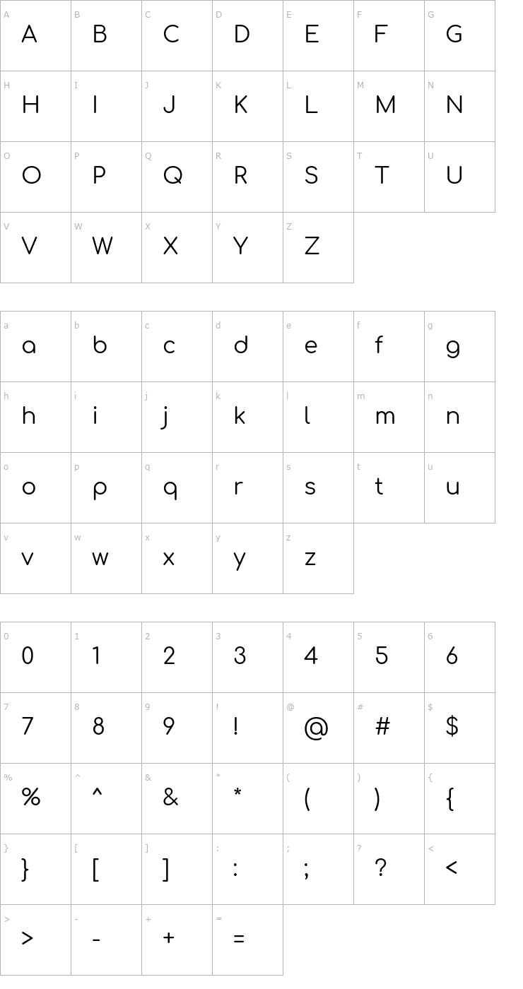 Character Map Comfortaa Font