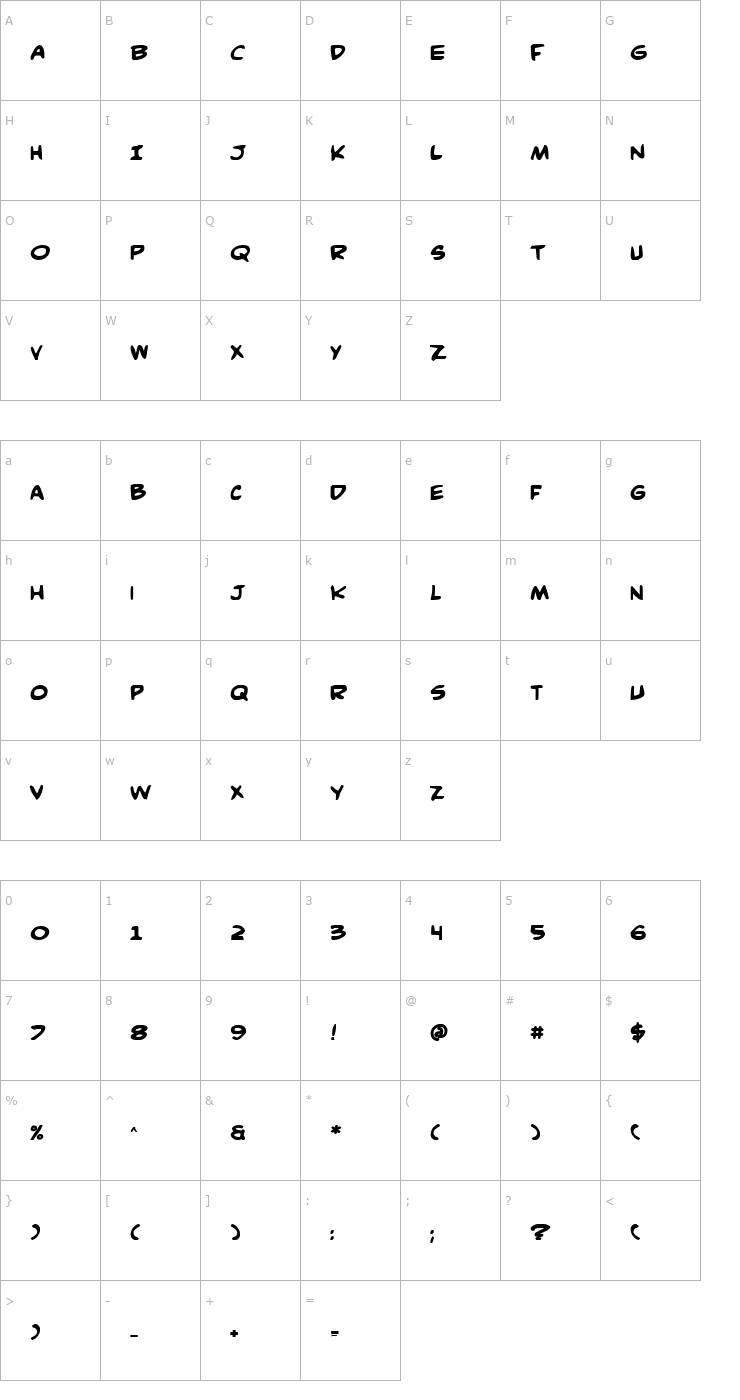 Character Map Comic Book Commando Bold Font