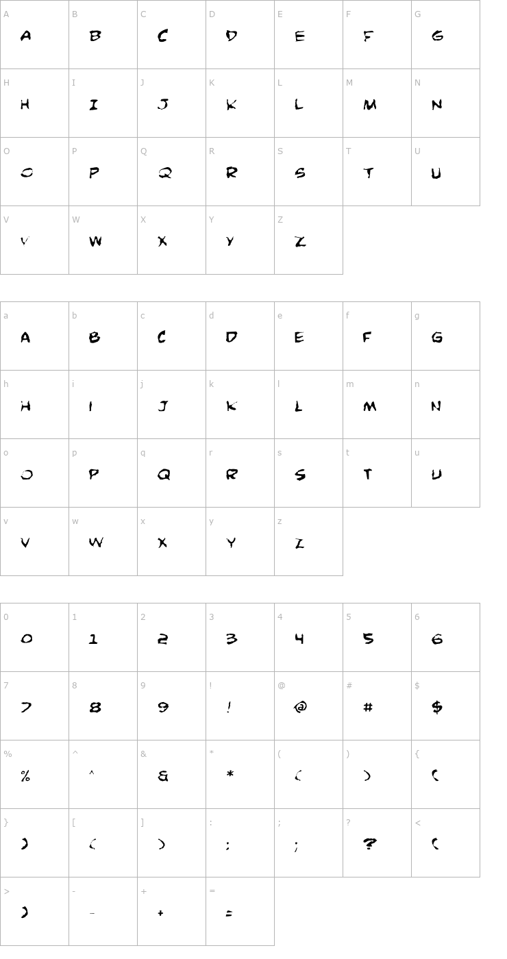 Character Map Comic Book Commando Distorted Font