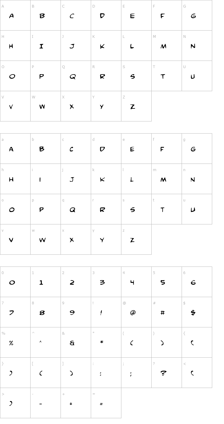 Character Map Comic Book Commando Font