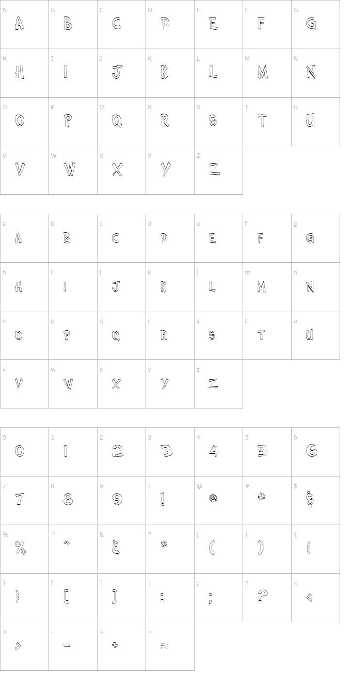 Character Map Comic Book Two Outline Regular Font