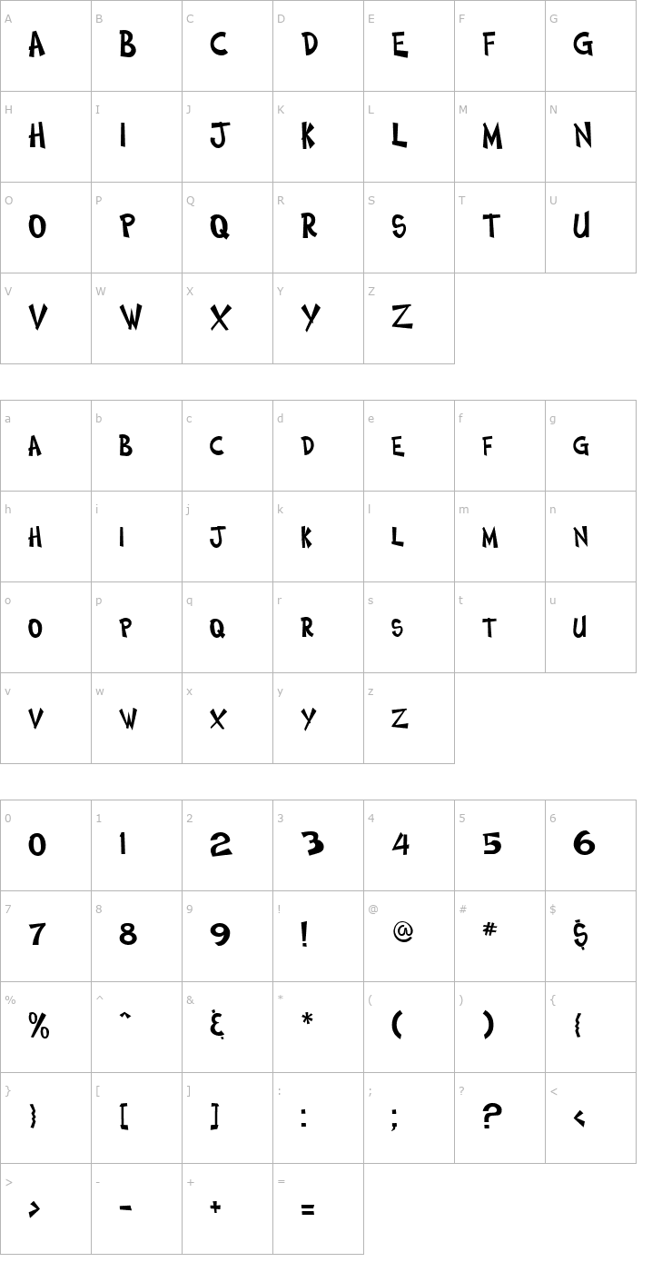 Character Map Comic Book Two Regular Font