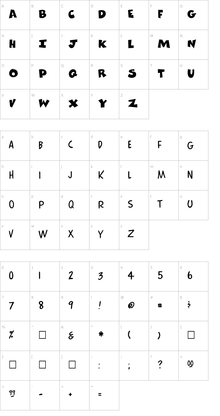 Character Map Comics Regular Font