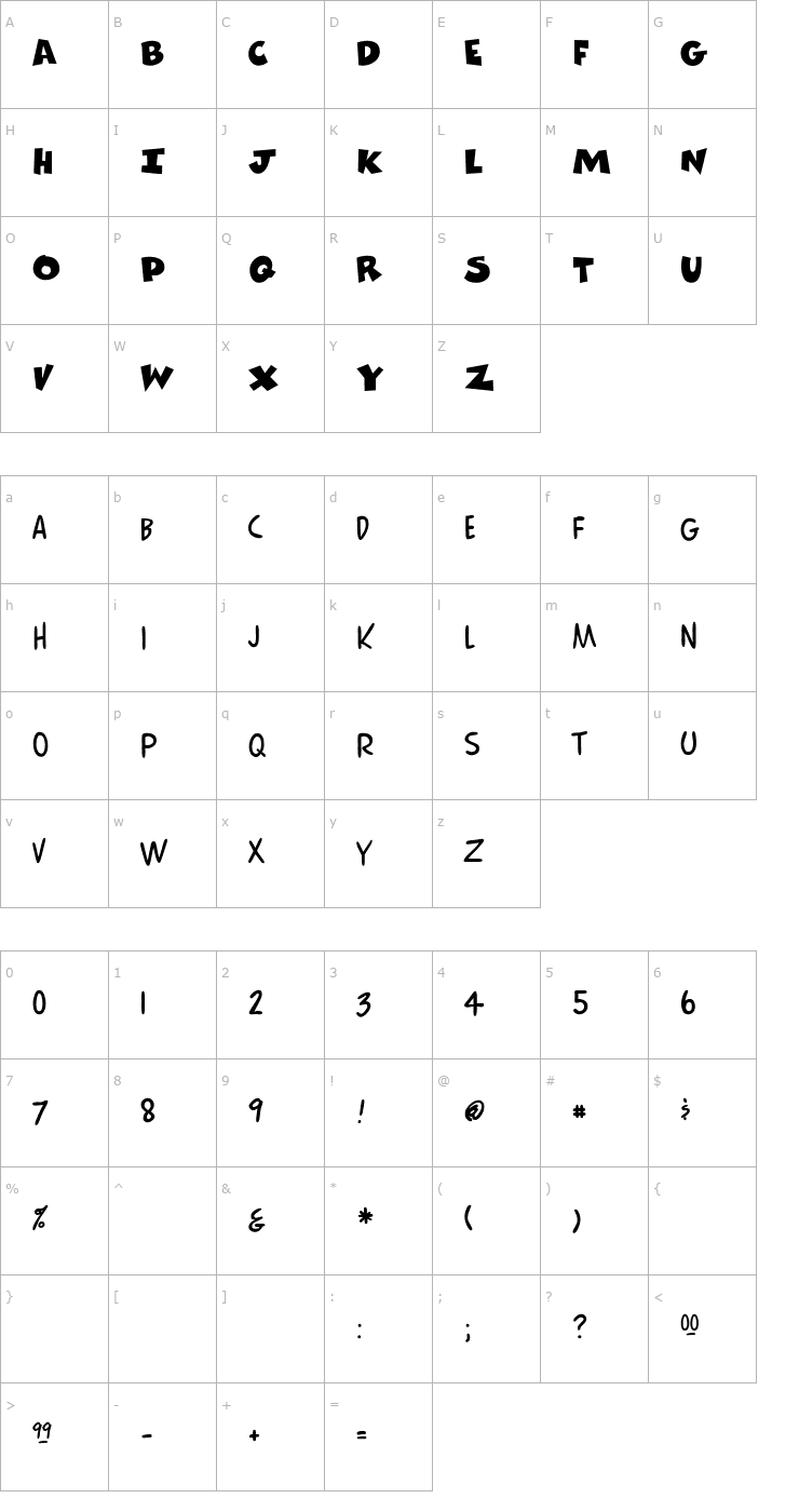 Character Map ComicsCarToon Regular Font