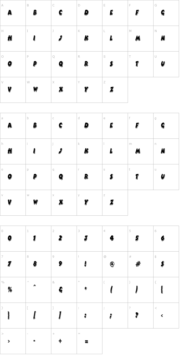 Character Map ComicStripCondensed Font