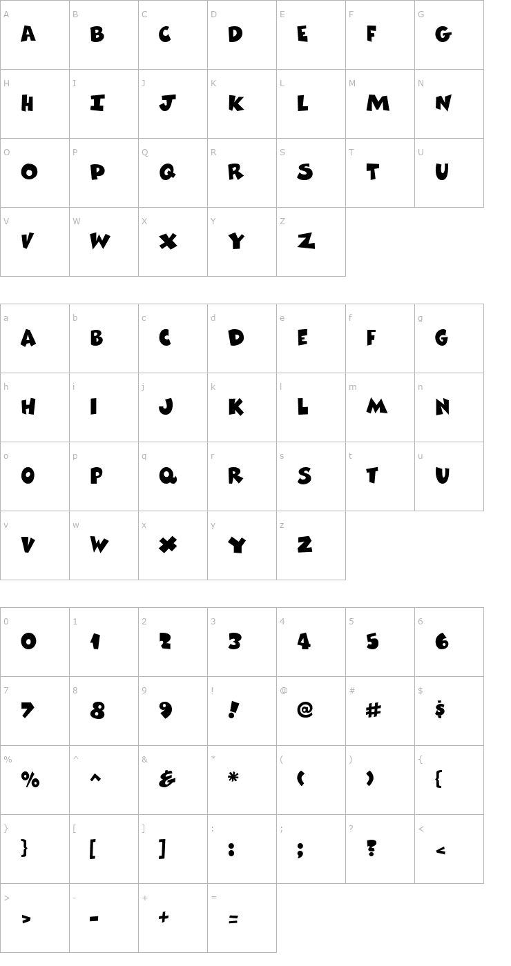 Character Map Comix Heavy Font