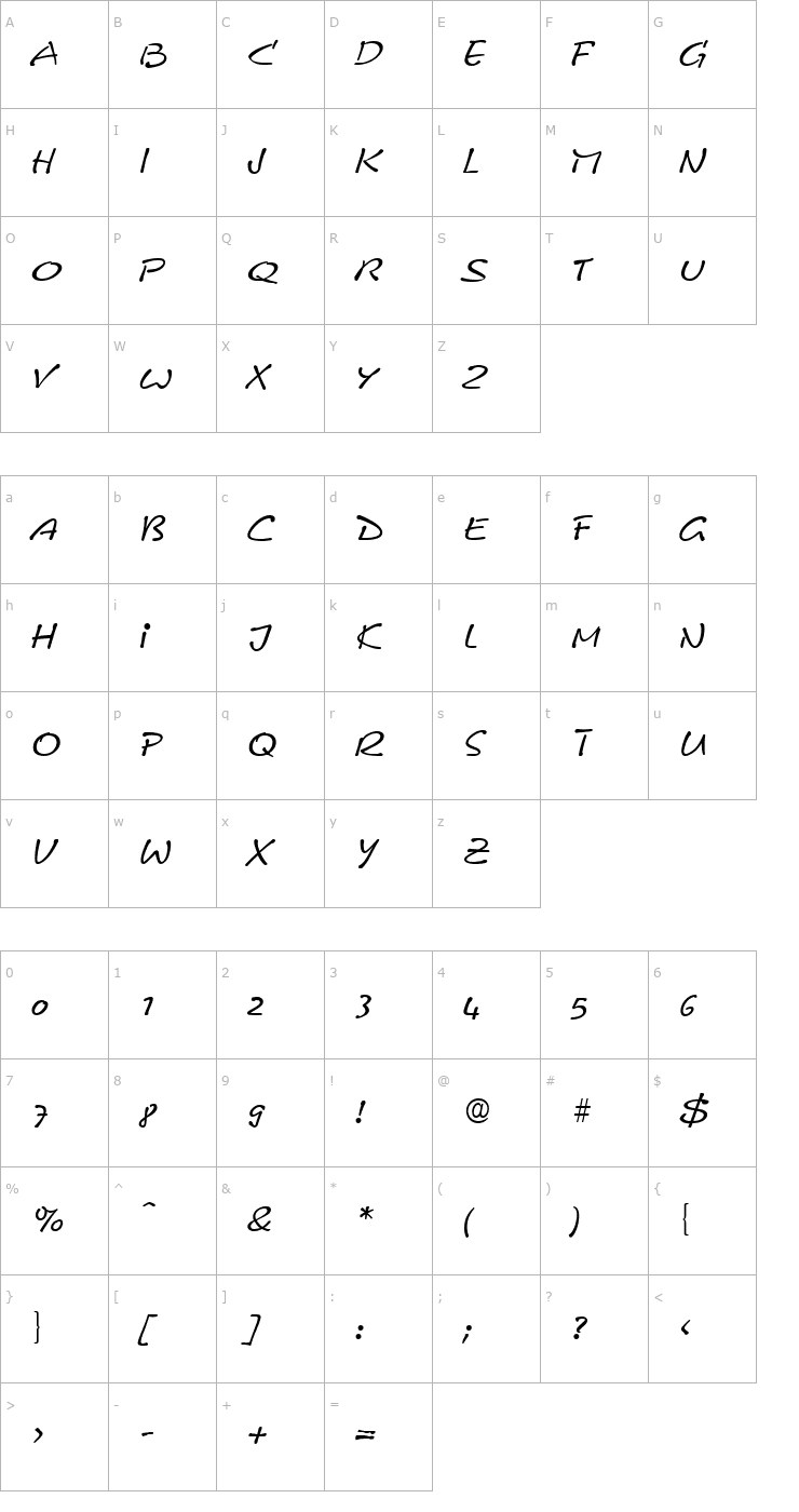 Character Map Comix-RegularItalic Font