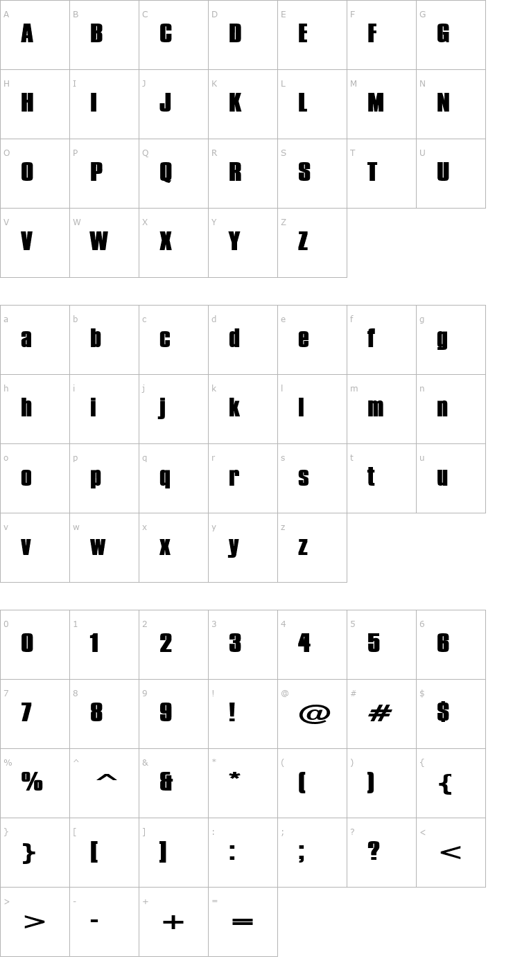 Character Map Commador Extended Heavy Normal Font