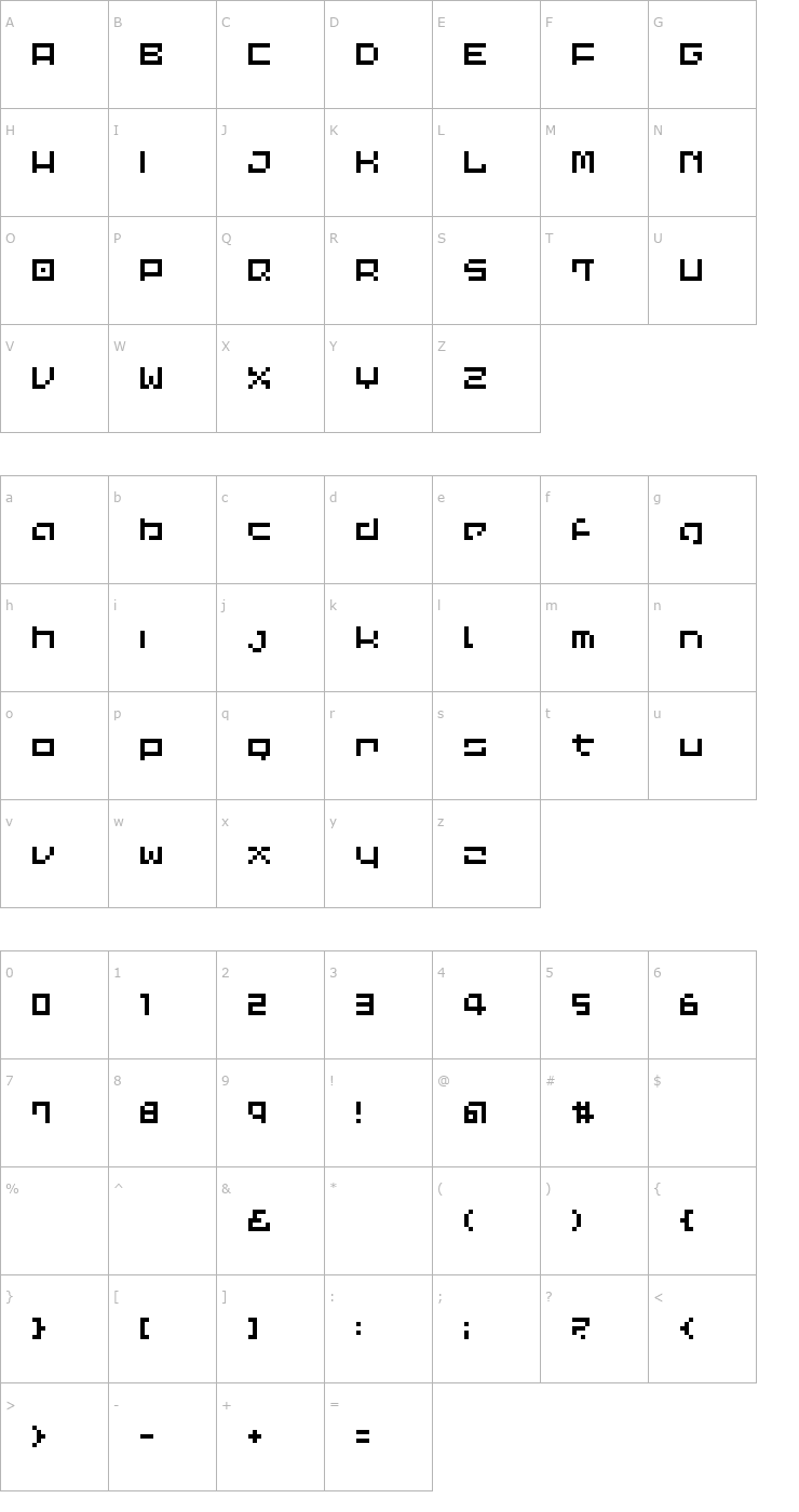 Character Map Common Pixel Font