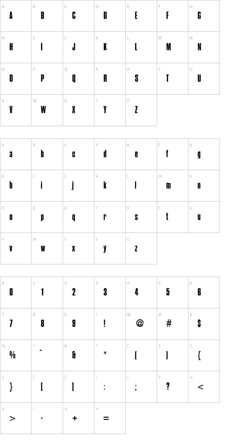 Character Map Compressed-Regular Font