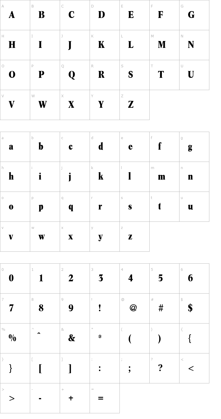 Character Map ConceptCondensed-Bold Font