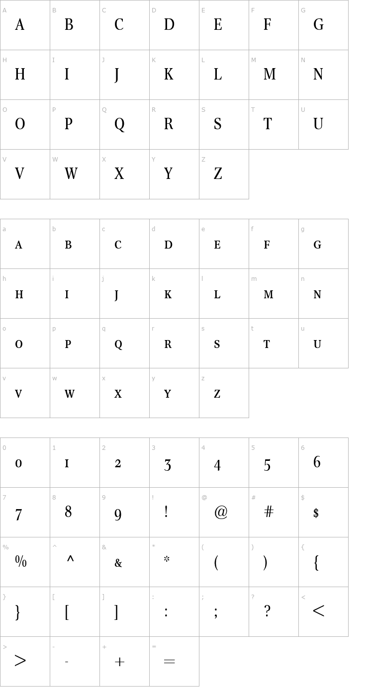 Character Map ConcordeNovawithSmallCaps Font