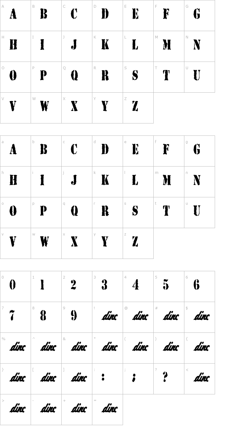 Character Map Concrete and Clay Font