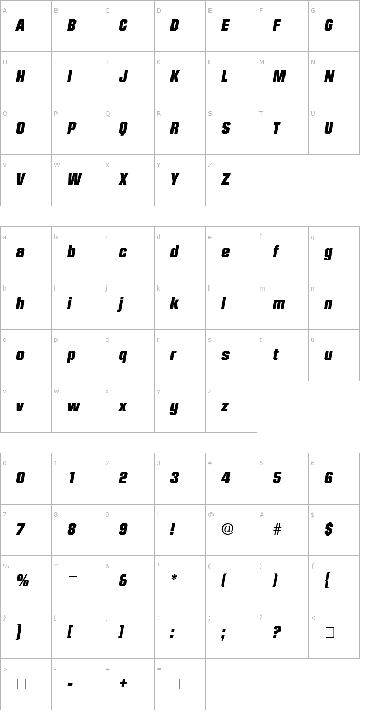 Character Map Conex Display SSi Italic Font