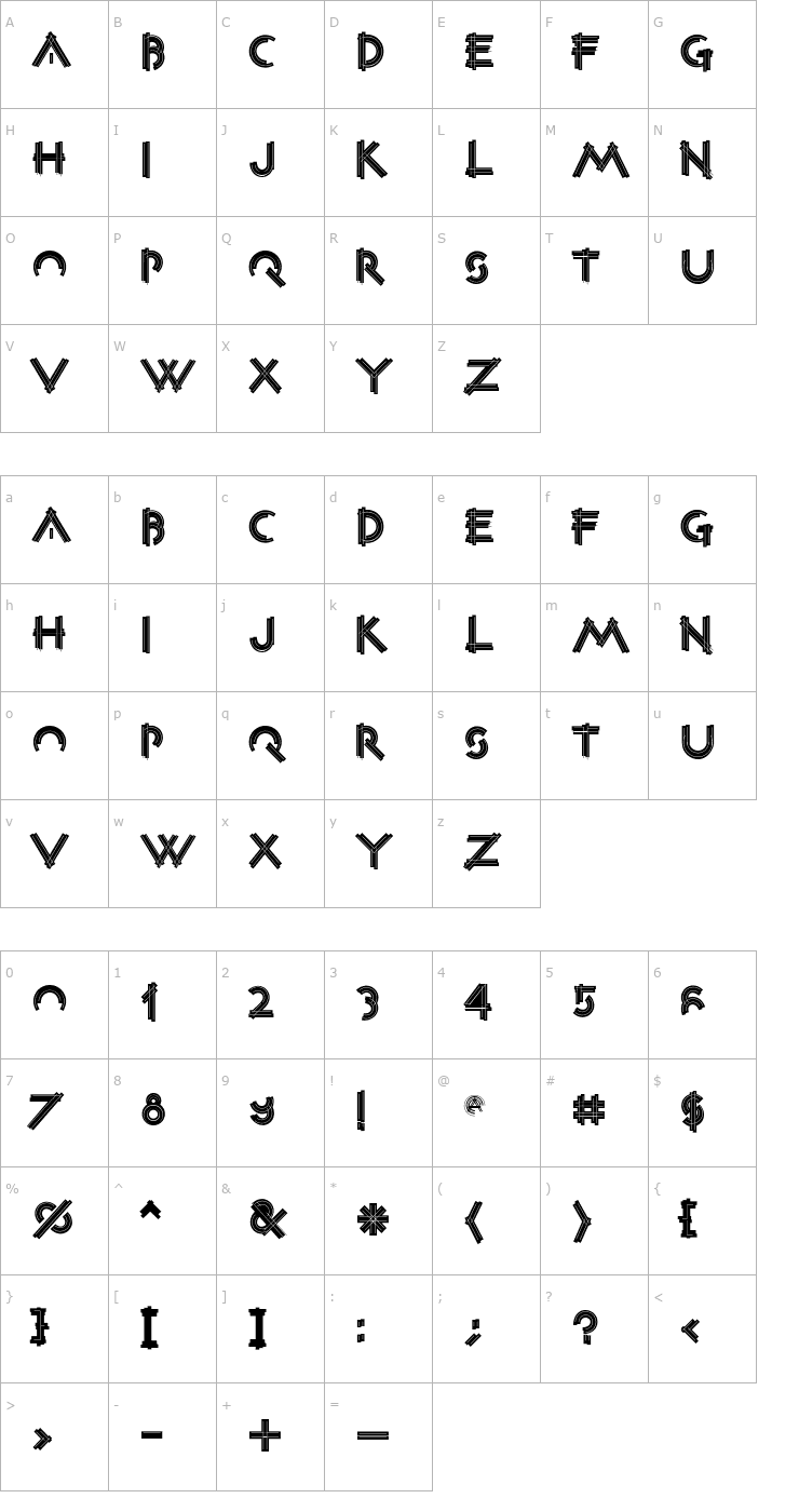 Character Map Construxia Black Inline Font