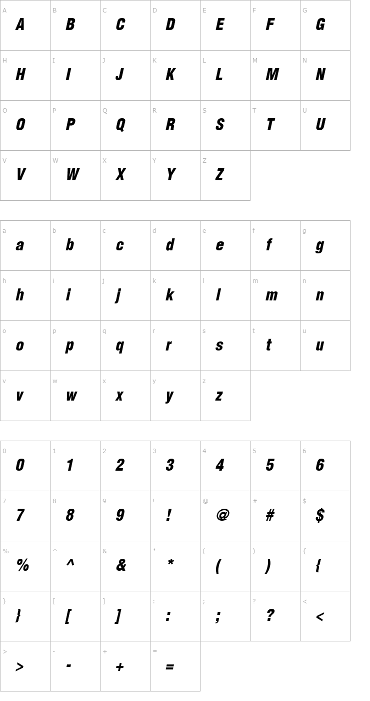 Character Map Context Black Condensed SSi Black Condensed Italic Font