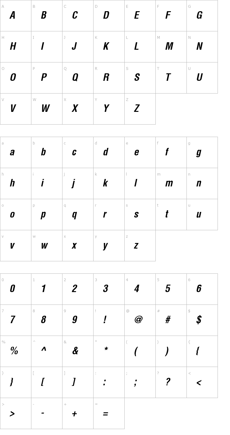 Character Map Context Condensed SSi Bold Condensed Italic Font