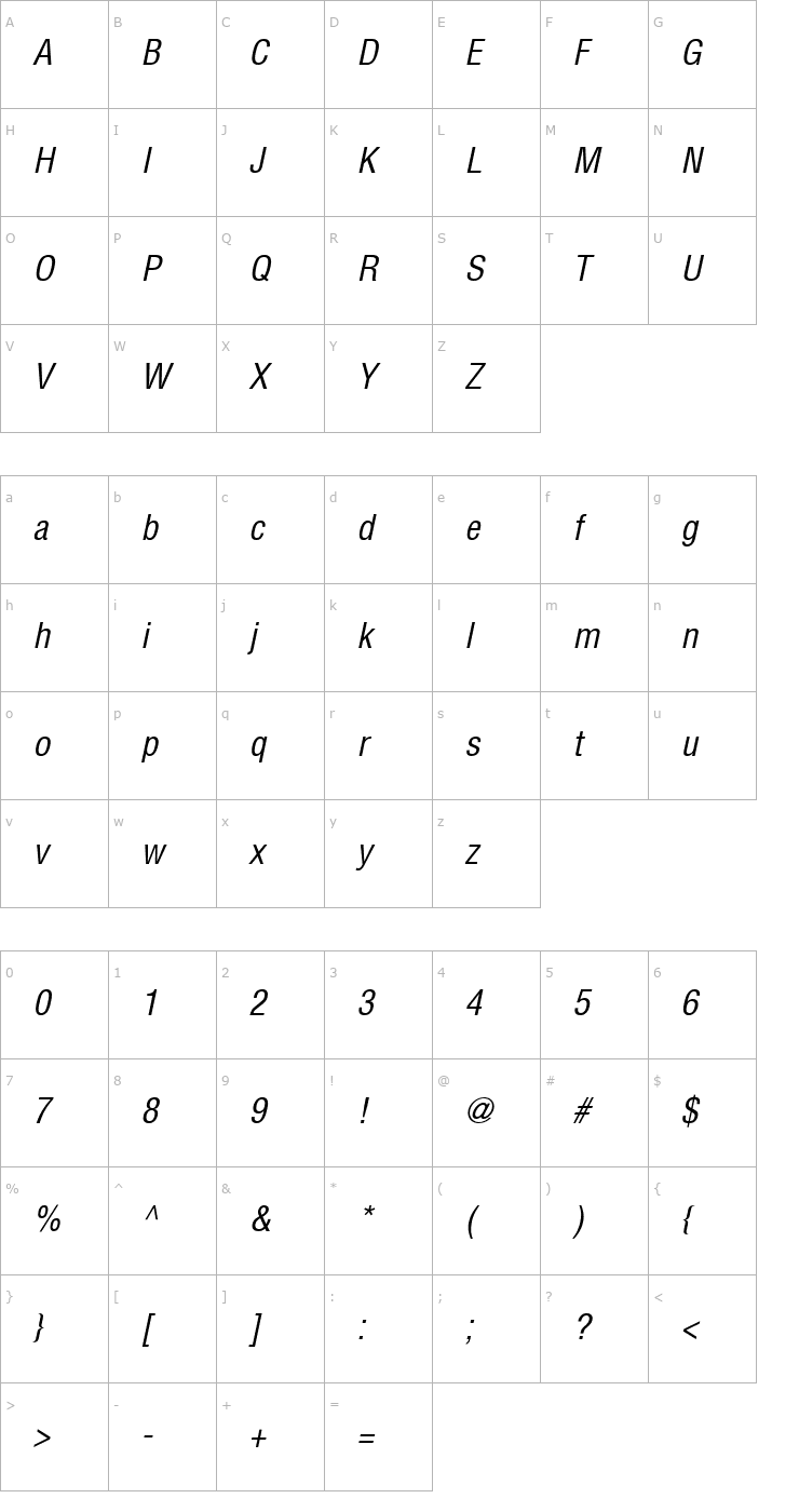 Character Map Context Condensed SSi Condensed Italic Font