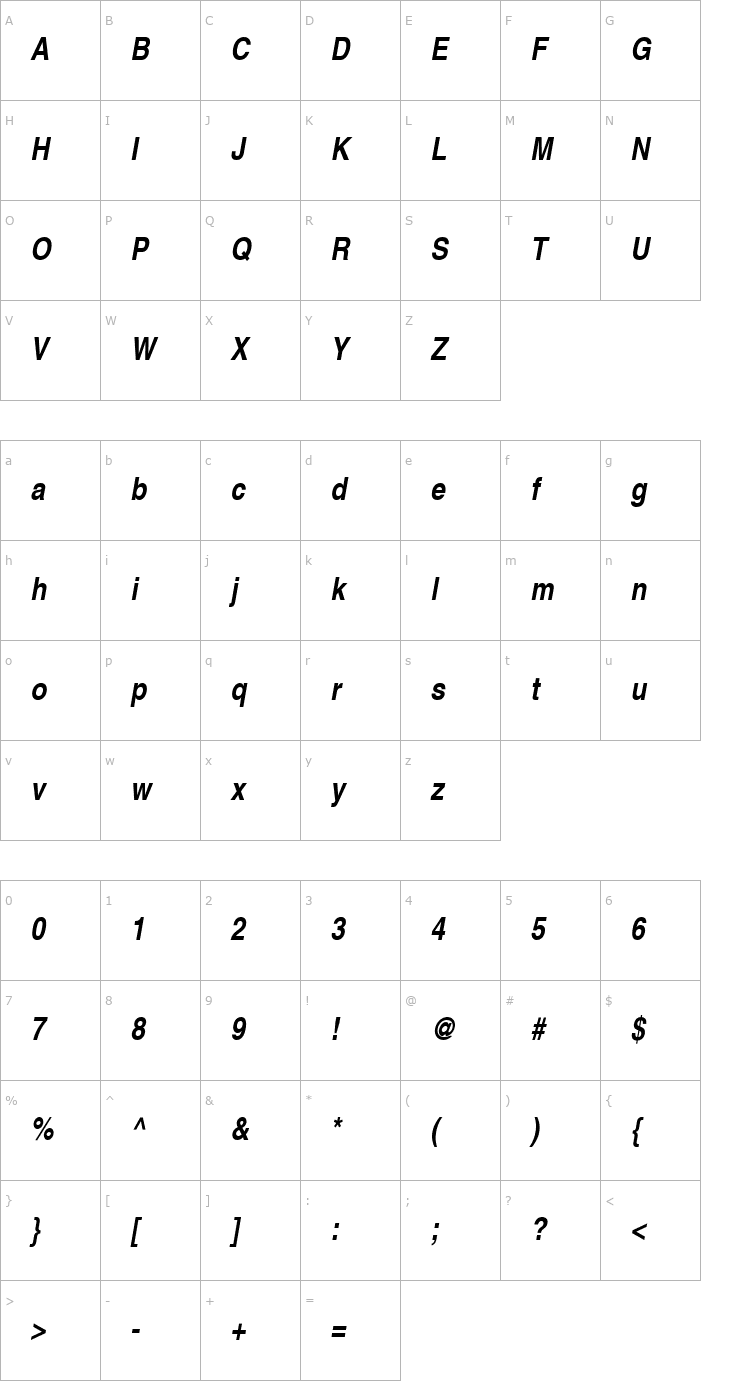 Character Map Context Extra Condensed SSi Bold Extra Condensed Italic Font