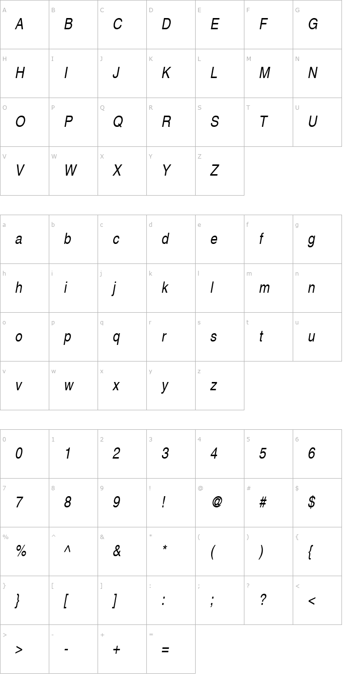 Character Map Context Extra Condensed SSi Extra Condensed Italic Font