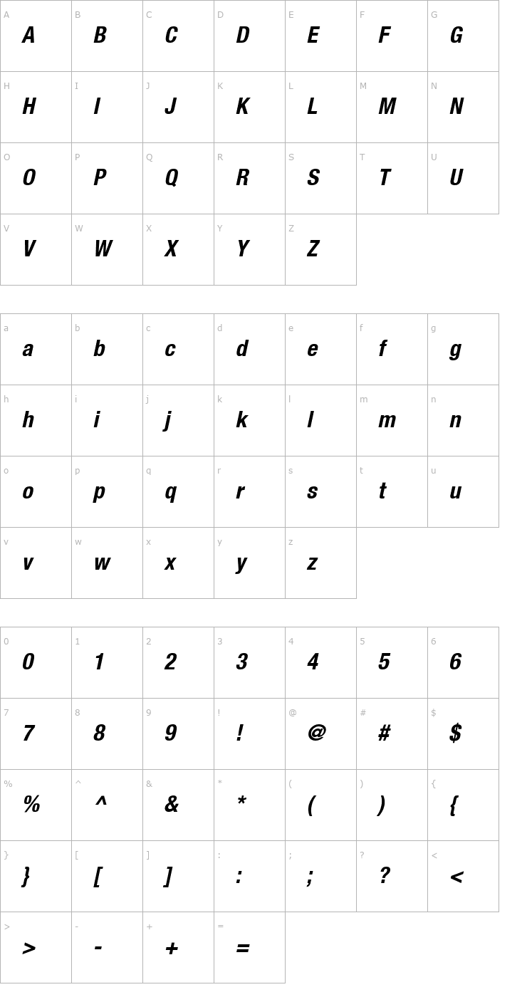 Character Map Context Reprise Condensed SSi Bold Condensed Italic Font