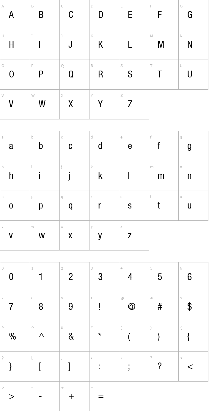 Character Map Context Reprise Condensed SSi Condensed Font