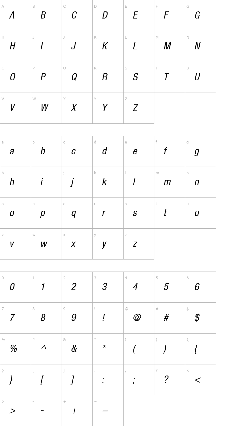 Character Map Context Reprise Condensed SSi Condensed Italic Font