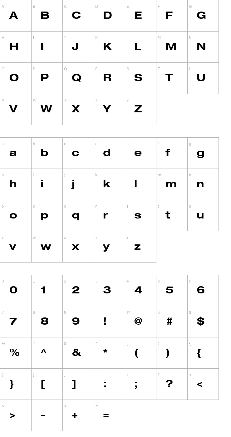 Character Map Context Reprise Expanded SSi Bold Expanded Font