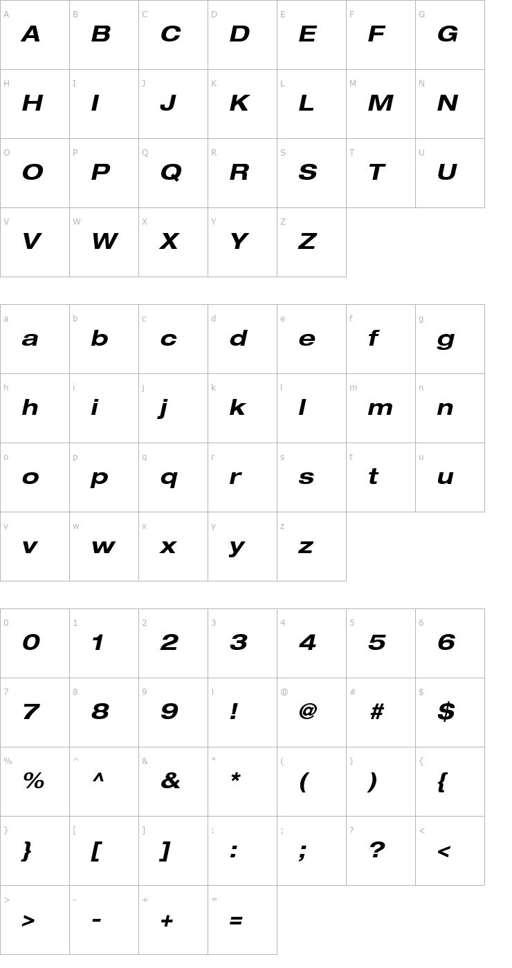 Character Map Context Reprise Expanded SSi Bold Expanded Italic Font