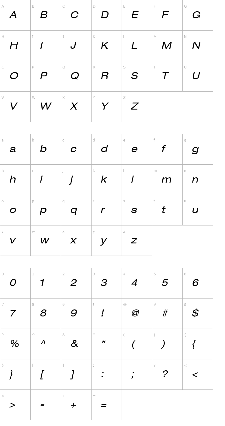 Character Map Context Reprise Expanded SSi Expanded Italic Font