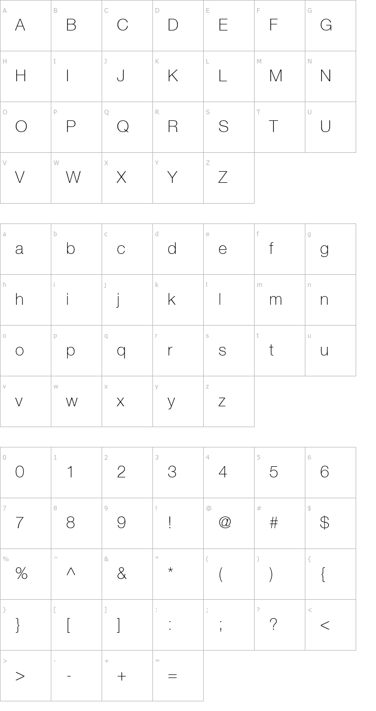 Character Map Context Reprise Thin SSi Thin Font