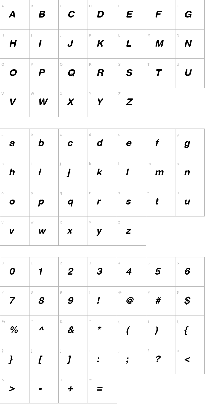 Character Map Context Rounded SSi Bold Italic Font