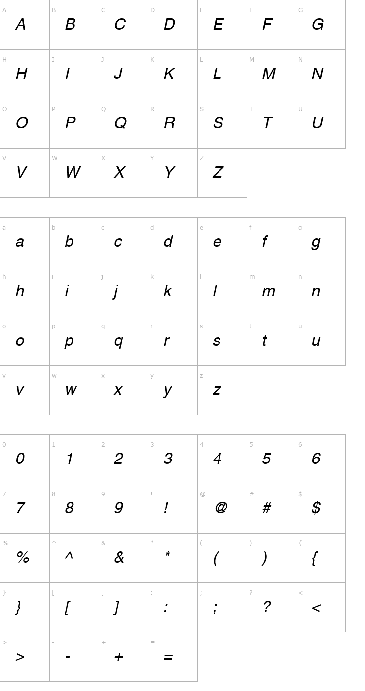 Character Map Context SSi Italic Font