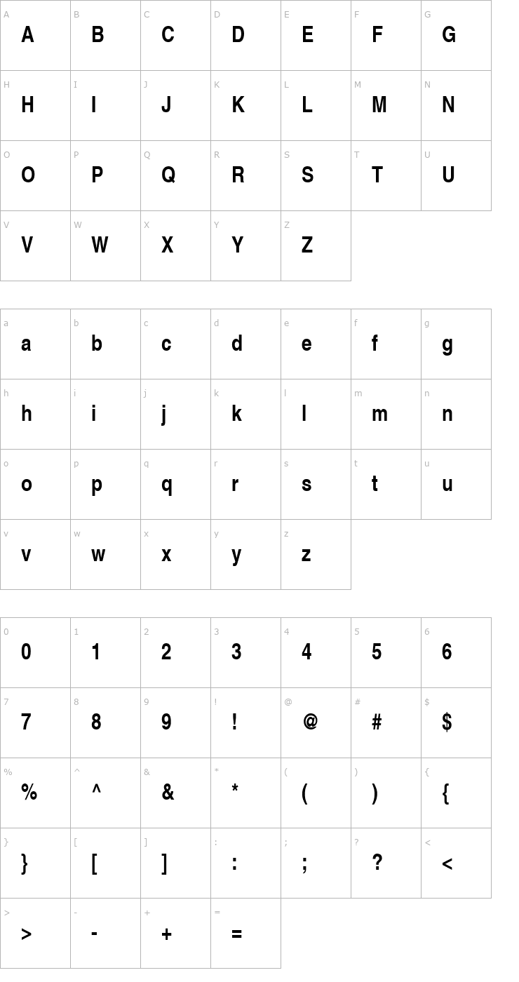 Character Map Context Ultra Condensed SSi Bold Ultra Condensed Font