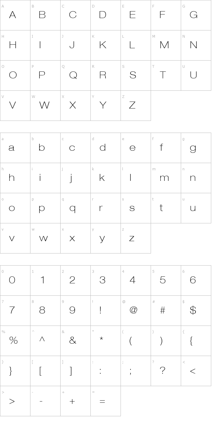 Character Map ContextRepriseThinExpSSK Font