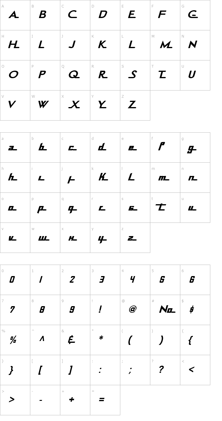 Character Map Continental Railway Font